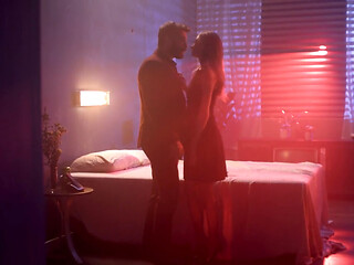 Petite brunette fucked while wearing stocking in cyber-noir scene