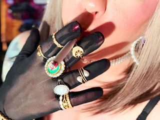 Nylon British Mature Tina Snua Smoking A Cigarette In Nylon Elbow Gloves & Jewellery - Smoker OMI OME Snap Inhale Drifting