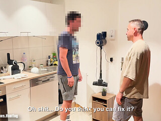 Flashing the Curious Repair Guy and Sucking Him Until He Cums in My Mouth