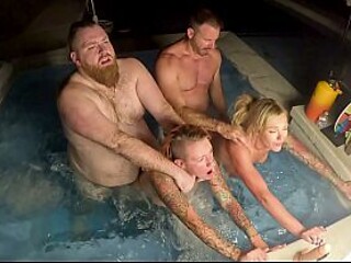 Housewife gets a wet and wild orgy in the hot tub