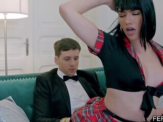 Luxury brunette latina strips and seduces BWC gentleman in hotel