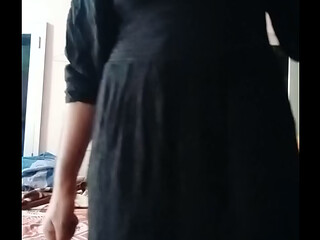 Indian Gay Crossdresser Gaurisissy showing and pressing her big boobs in black dress