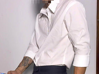 Elegant young man tests his sex toy up to a big