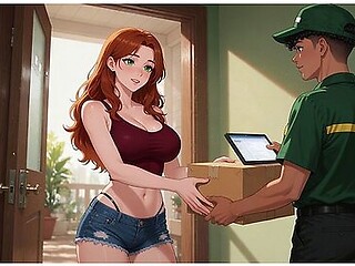 18-year-old Male Courier Delivered A Package And Satisfied A Horny Redhead Woman