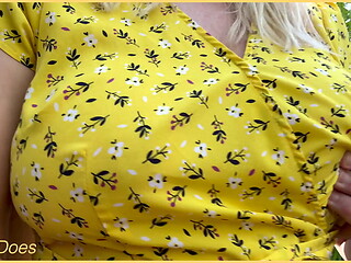 Wifey heads out in a cute summer dress braless and looks amazing with her blonde hair.