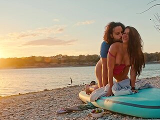 Curvy Buxom PAWG Enjoys the Sunset & Her Husband's Dick On the Shore Of the Lake