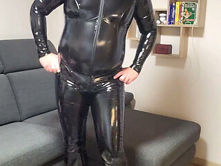Naughty dancing and posing in catsuit