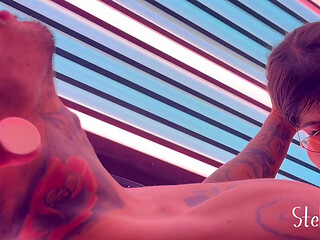 Fucking Inside the Tanning Booth Until I Get a Load in My Mouth
