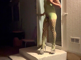Sexy in Green Takes Hot Piss Outdoors