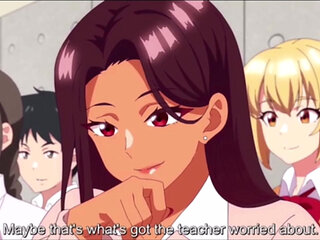 Busty hentai girl gets a cum facial from teacher after handjob