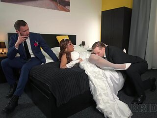 Curvy Buxom Ebony Bride Vicky Menage Tastes & Tries Stanley's BWC In Front Of Her Cuckold Groom