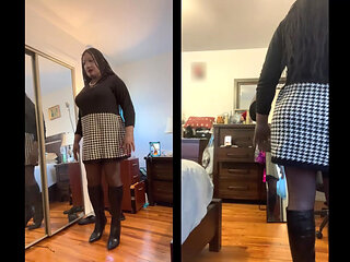 Black Babe Danae in a Sweater Dress Fingering Her Pussy