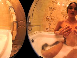 Amateur busty brunette masturbates and does hand job