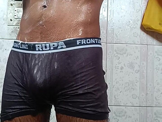 Sexy BIG DICK boy bathing and making his cock play in water