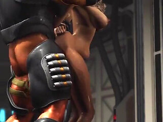 Secrets of Area 51. Sci-fi male android plays with a hot girl in the lab