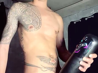 Filipino Inked Boy Enjoy and Have Pleasure Playing with His Cock Sex Toy