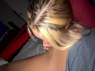 slutty hotwife sucking and deepthroating black cock bnwo