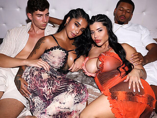 Busty Latina and Indian Swap Husbands and Make a Foursome- Yasmina Khan- Sara Retali