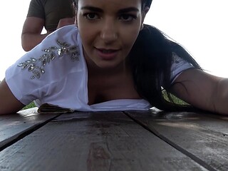 Brown-eyed minx Sophia Laure gets pounded outdoors