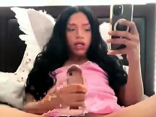 Big Tits Tranny Strokes her Big Cock