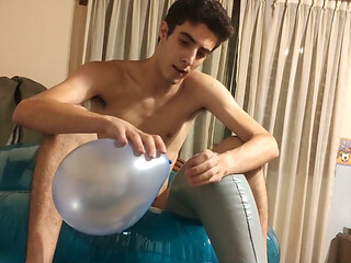 Blowing up Party Balloons on My Aqua Blue Inflatable Unicorn