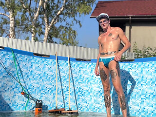 #380 Huge Boss Fucked a Cute Guy Right in the Pool While None of the Neighbors Saw