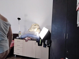 Sexy Latina Tries on and Cuts Clothes. Sexy Latina with Hairy