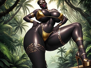 African Woman Sexy Pose in Jungle with Music (ai Animation)