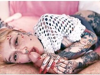 Your Stepsister Came Back From Class And Chilling With Her Phone But U Cum On Her Face - Tattoed Girl