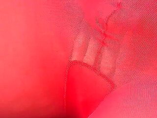 No Panty in Red Pantyhose