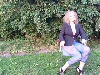 Sexy Mature Woman in Sheer Leggings.
