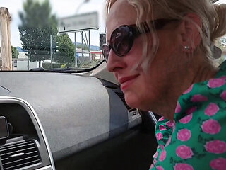 Amateur Blonde Mature Wife Fucks in Car Wearing Sexy Dress - Hot German MILF