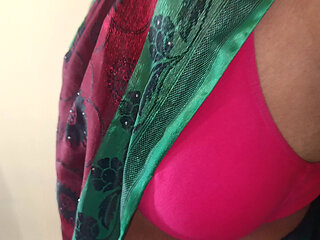 Red Saree Cute Women