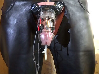 Electro stimulation - cum milking in chastity cage