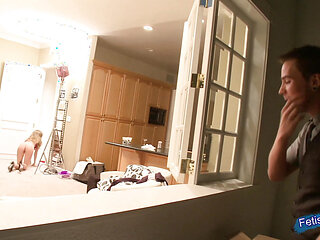 Horny blonde teen cheats boyfriend with two guys at party