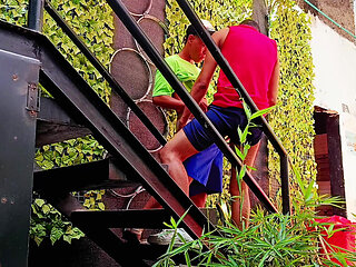 My boyfriend takes me to a motel and he doesn't glove and starts eating me from the stairs a big sucking and something else