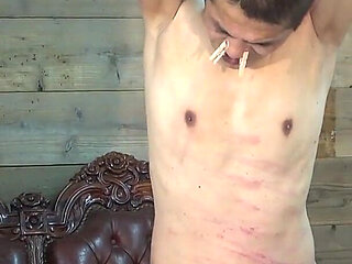 Clamps Lots of Clip Around Dick and Balls and Uses Various Whips to Knock Them off, It's Fun Time for Cosplayer Girl