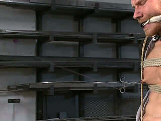 Cocky Businessman Bound and Fucked in the Metal Shop