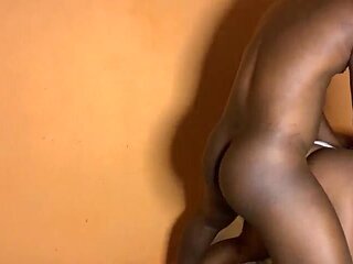 Ebony African teenage alone with her parents mate