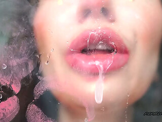 Bubblegum lipstick sloppy kiss and Messy Spit Play