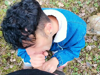 Amateur Long Blowjob POV - Sucking in Light Rainy Day Outside