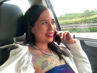 Boss Makes Me Masturbate in Car on Highway - JhoanitaVioletta Outdoor Solo Fun
