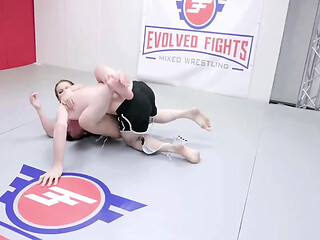 Carmen Valentina vs Sam Solo in a hot and sweaty mixed wrestling match