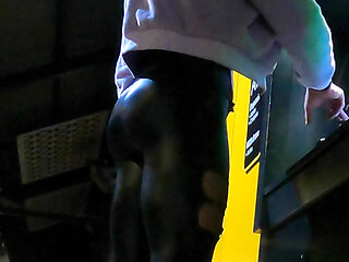 Shiny Silky Muscle Exposed Soaking in Public