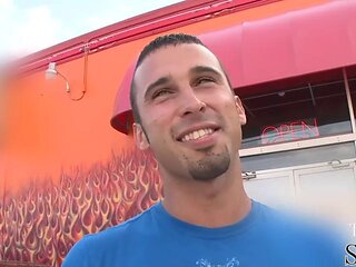 Busty str8 guy cocksucked in gloryhole