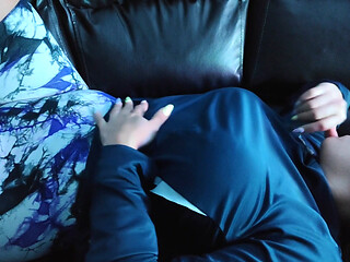 The slutty stepdaughter undresses slowly for her stepfather and masturbates on the furniture