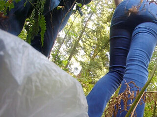 UDA outdoor sex with hot MILF in forest - doggy style fucking near hiking trail almost caught