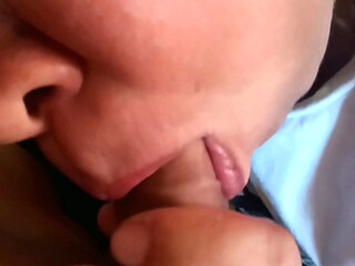 A blonde girl is trying her best to satisfy a Giant'_s Dick