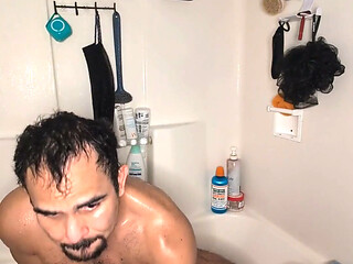 Bodybuilder Strokes Thick Cock After Workout in the Shower