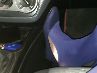 Dangling in Blue Pantyhose and Blue Flats on a Gas Station